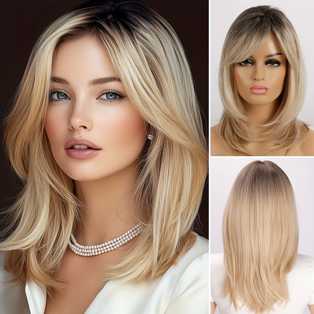 

Natural Straight Blonde Ombre Medium-length Hair Synthetic Fiber Wig, Elegant And Style, For Parties And Daily Wearing, Breathable, Comfortable And Easy To Care For, 20 Inches