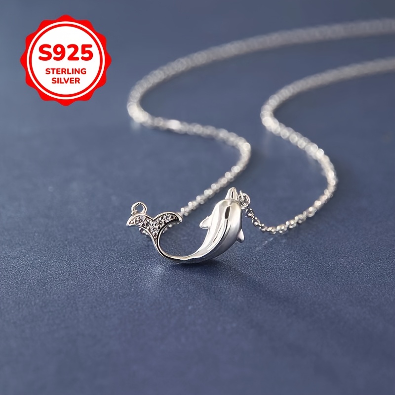 925 Silver Dolphin Necklace Minimalist Fashionable Light