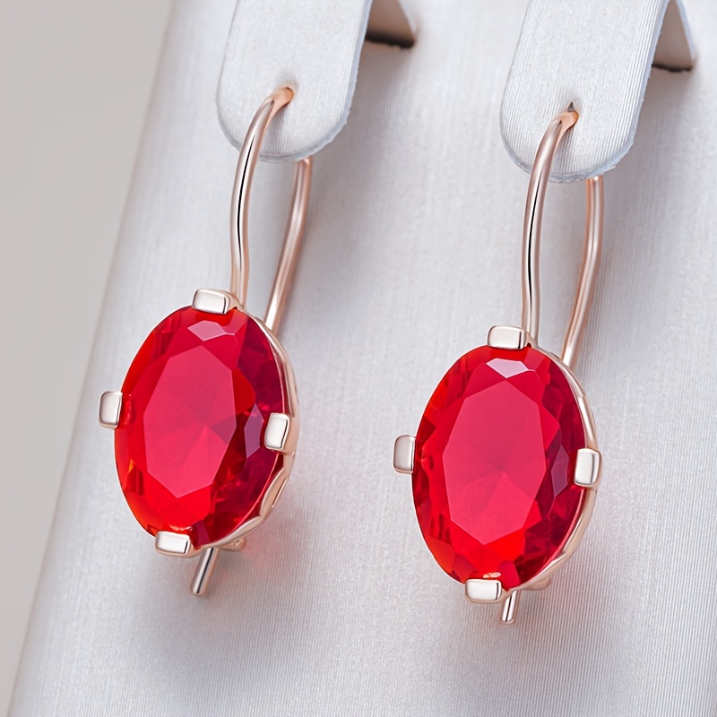 Vintage Copper Synthesis Zirconia Drop Earrings, Bright Red