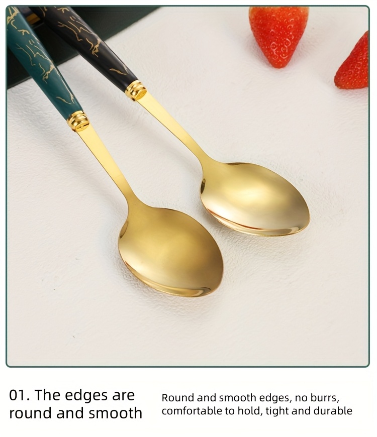 24pcs Cutlery Set, Elegant Marble Pattern Multi-Functional Tableware, Suitable for Restaurants and Desserts, Includes Dinner Forks, Soup Spoons, and Teaspoons - Ideal for Home and Hotel Kitchen Dining, Fanyishu Outdoor Tableware