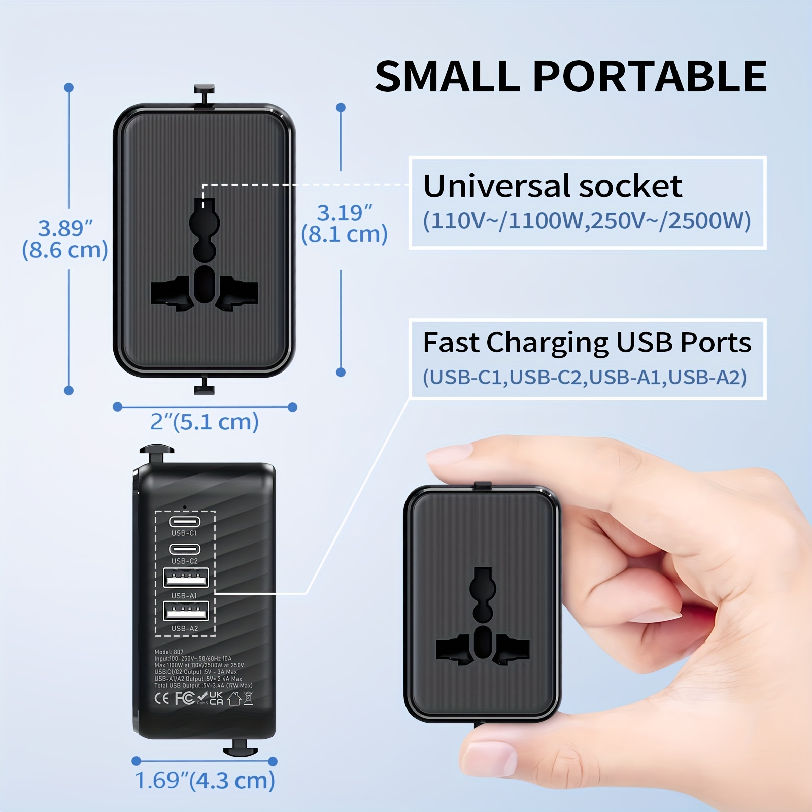 Global Travel Adapter with Dual USB-C & 2 USB-A Ports, Worldwide Voltage 110V-240V, EU/US/UK/AU Plug Converter, Compact Power Adapter for Smartphones, Laptops, Tablets, Hair Dryers in Europe, Asia, North America Are Perfect Holiday Gifts.
