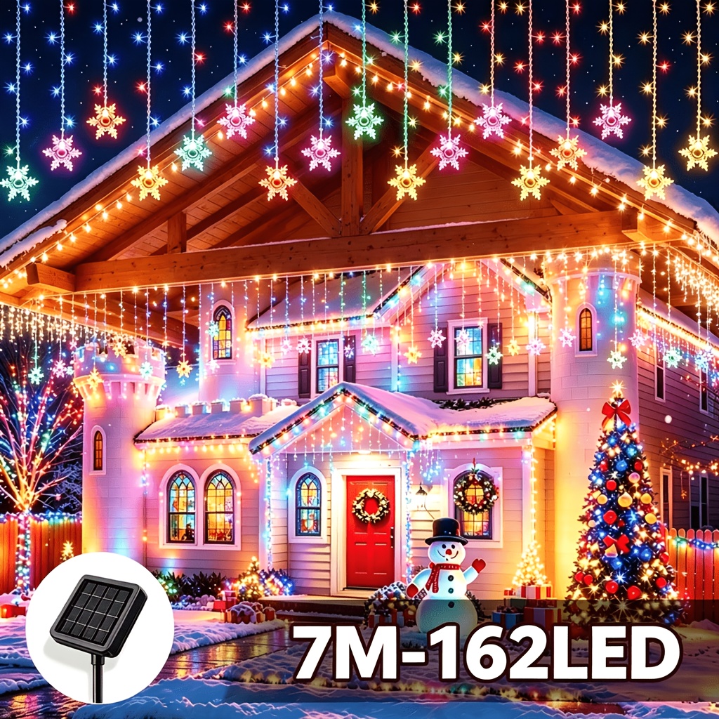 TEMU Christmas Outdoor Solar Snowflake Lights, 162/96 Led Christmas Yard Decoration Fairy String Lights - 8 Lighting Modes, Suitable For Winter Yard