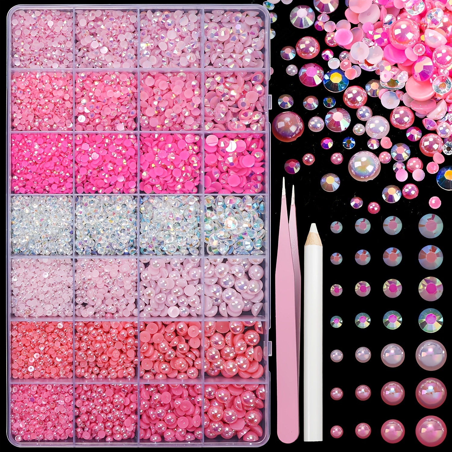TEMU 22000pcs 3-8mm Mixed Color Ab Resin Half-round Flatback Jelly Rhinestone For Diy Apparel And Nail Art