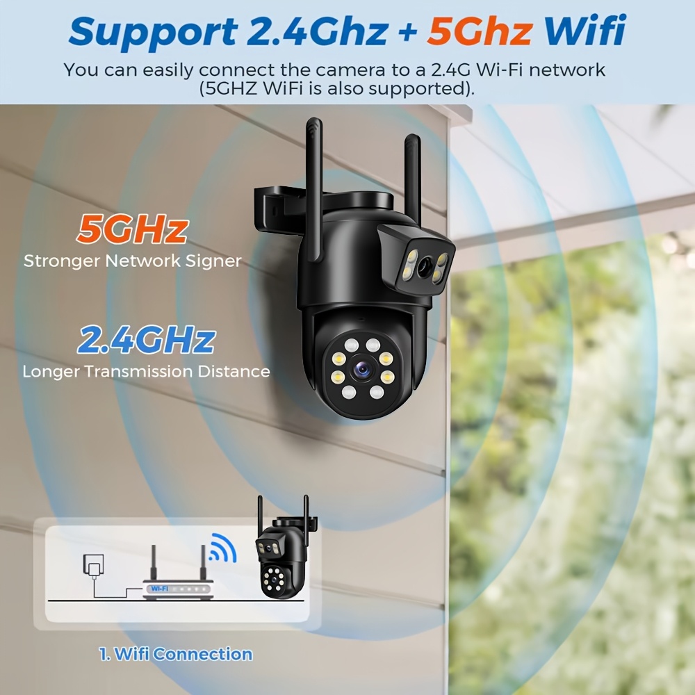 Wireless Smart Outdoor Dual Lens Security Camera, PTZ 360° View Surveillance System, AI Human Detect Camera, Color Night Vision, 2.4/5G WiFi, Auto Tracking, High Quality, Mobile App, Property Protection, Sleek Design, Durable Construction, Smart Home Device, Techsavvy Users, Camara De Vigilancia Con Seguimiento Inteligente, Street Video Surveillance Cameras, Home Surveillance Cameras, Icsee, Cameras, Outdoor Surveillance Cameras