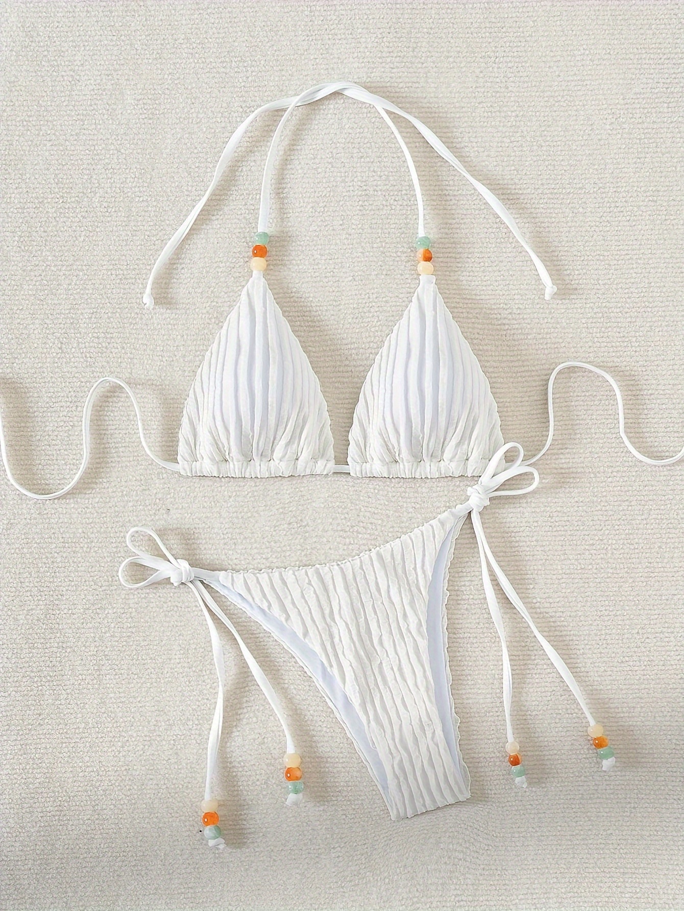 Women's Criss-Cross Bead-Emblazoned String Triangle Bikini Set