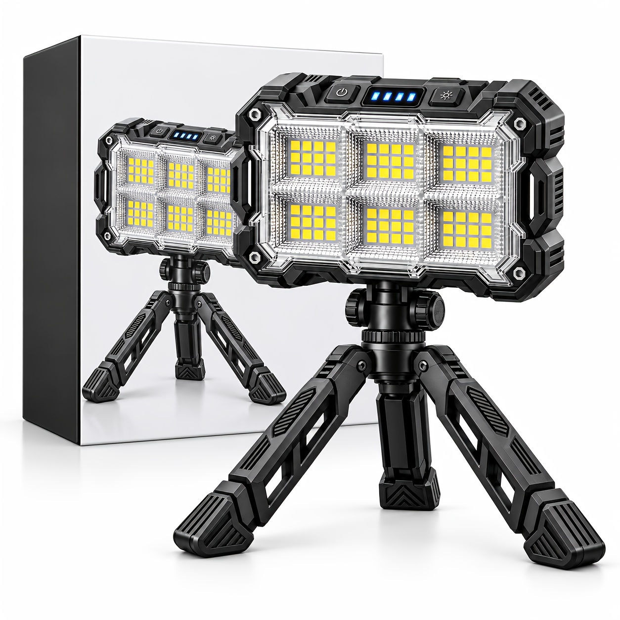 Rechargeable Solar Camping Lamp With Triangular Bracket, Portable Led Floodlight, 4 Lighting , Lamp, Magnetic Base, Solar Energy And Usb Dual Charging, Suitable For Camping, Hiking, Emergency And Use.
