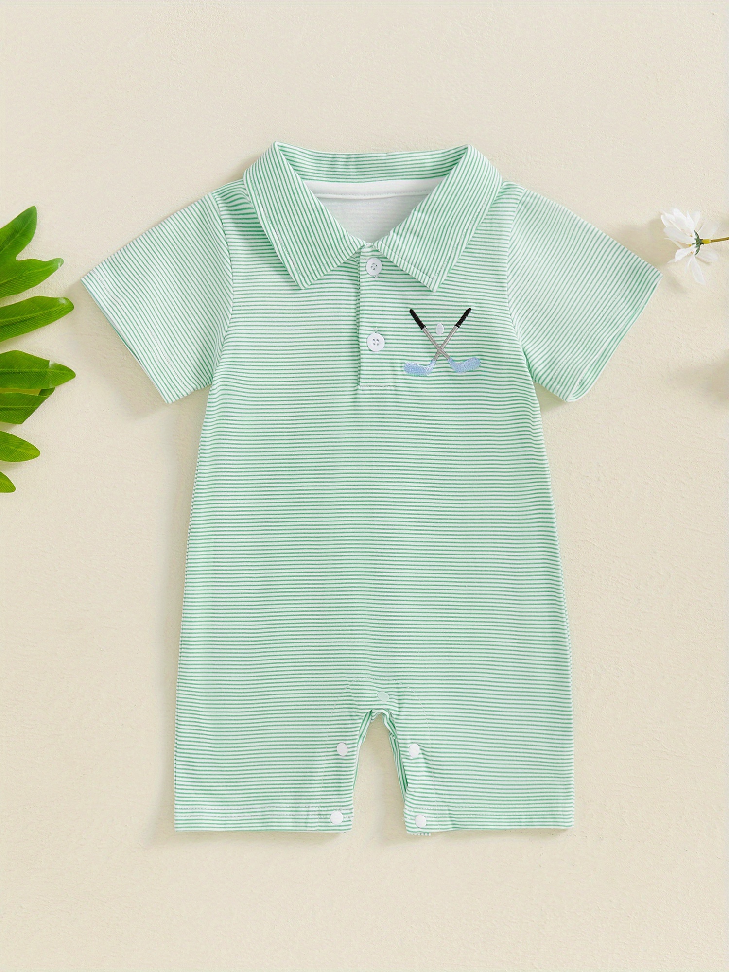 baby boys' summer romper light green striped polyester-cotton