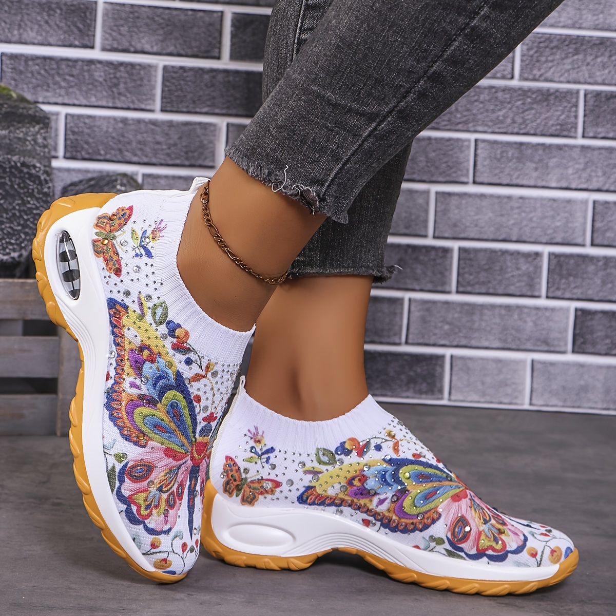 

Breathable Fabric Women' Sneakers - Low Top Slip-on Casual Sports Shoes With Positioning Printing, Eva Sole - Footwear, Exclusive