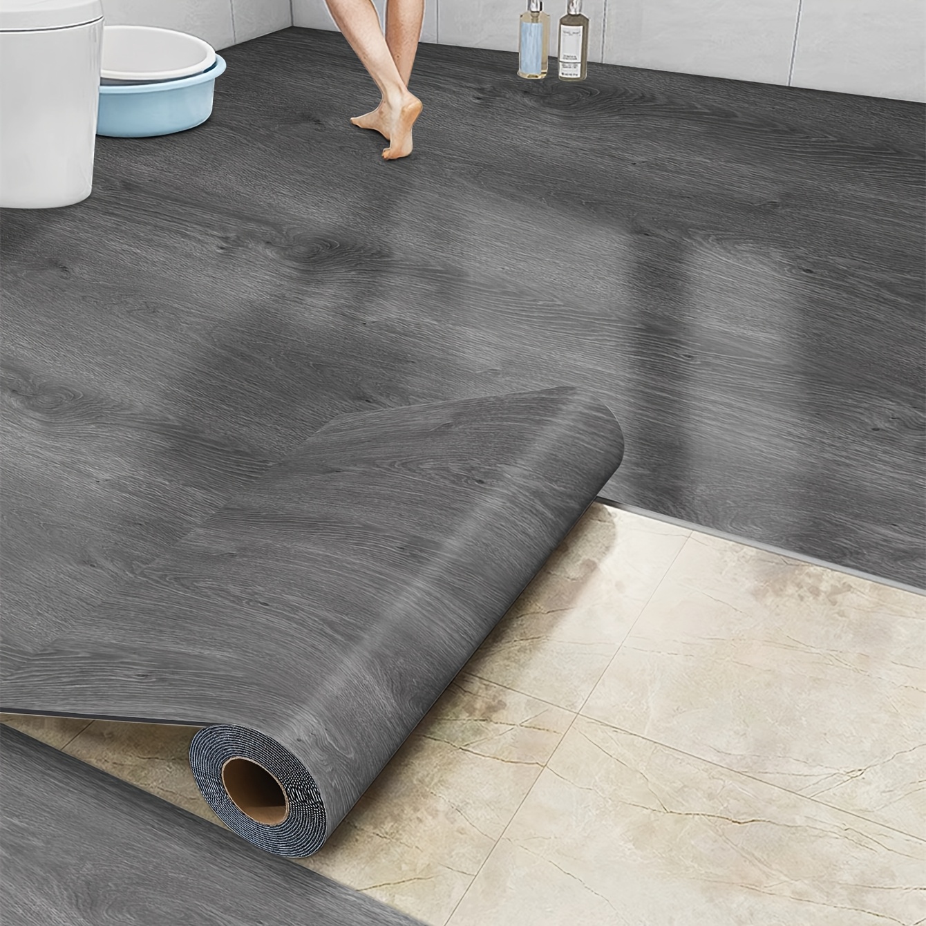 

Easy-install Vinyl Flooring Roll - 17.72" X 118.11", Waterproof Wood Plank Design For Kitchen, Bathroom, Living Room, Bedroom, Rv