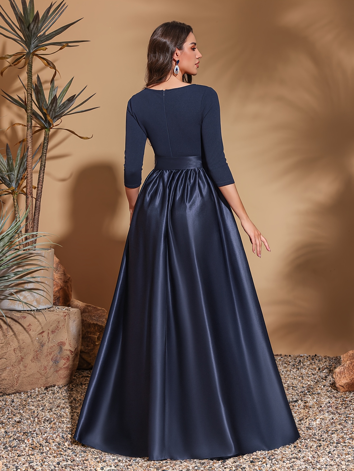 medium long sleeve embroidered bow belt dress - Temu Oman