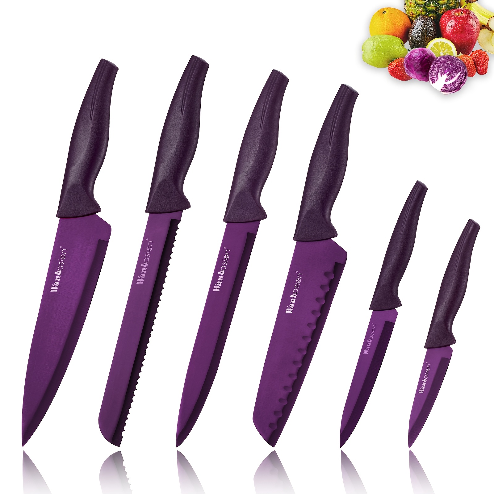 TEMU 6pcs Titanium Steel Knife Set, Purple, Sharp Knives , Dishwasher Safe , Safe