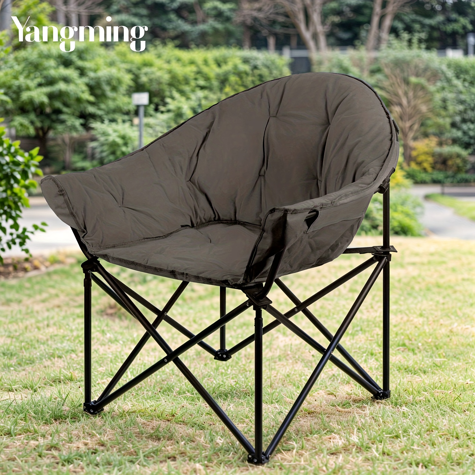 

Oversize Folding Saucer Camping Chair, Chair With Metal Frame, Portable Padded Chair, Outdoor Lawn Beach Fishing Chair, Comfy Bedroom Chairs, Grey.