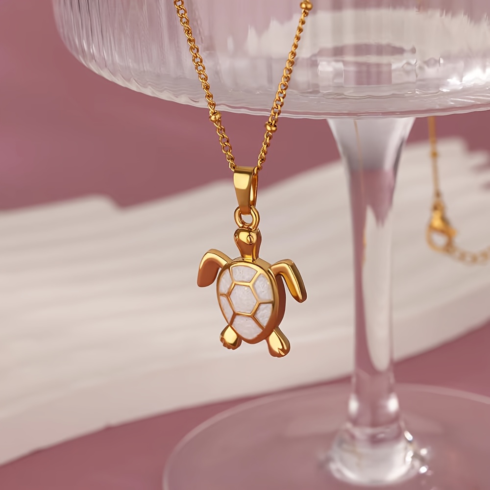 Image of 1pc Fashion Turtle Necklace Women Golden Stainless Steel Turtle Pendant Necklace Wedding Aesthetic Bohemian Jewelry Gift