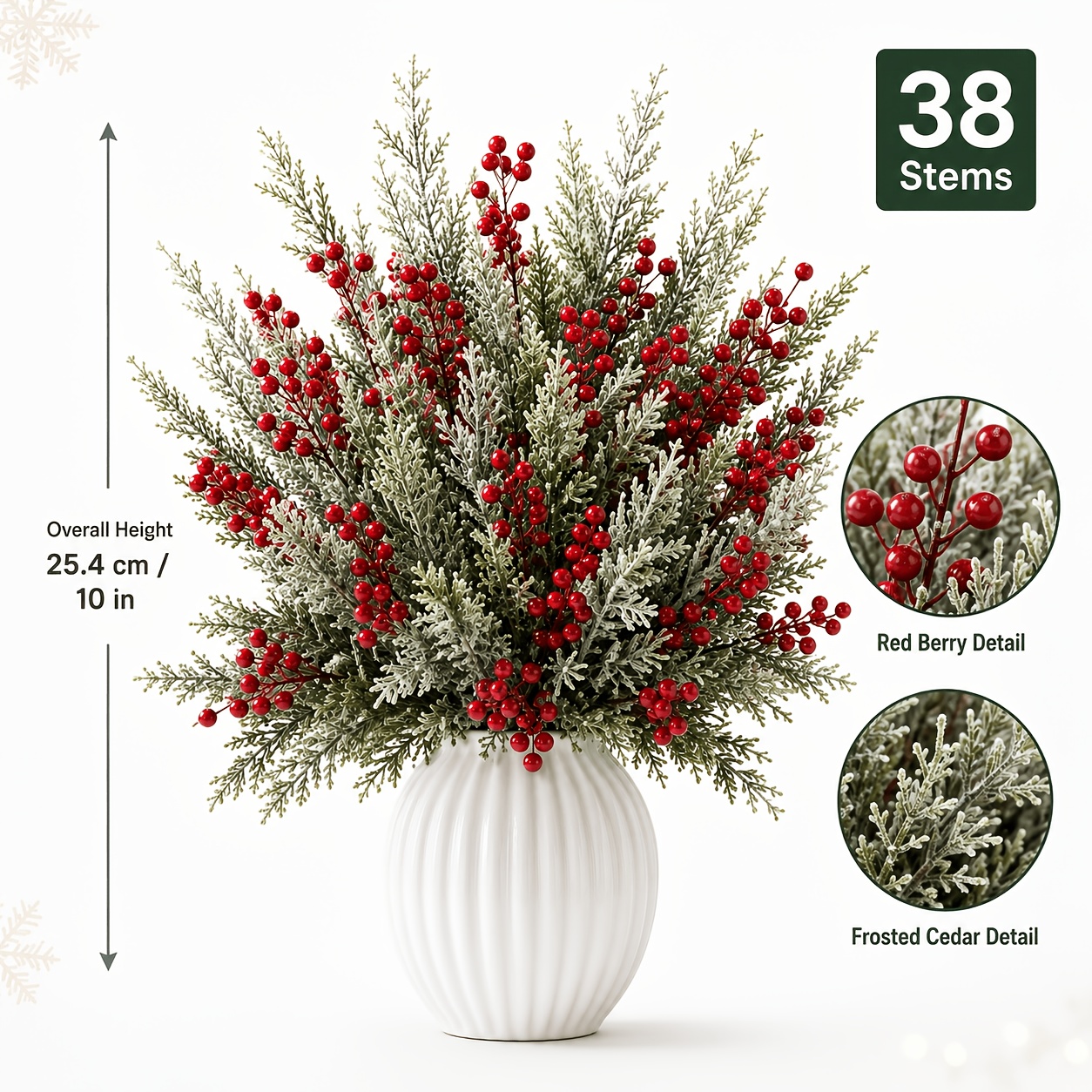 TEMU 38pcs Artificial Pine Branches With Red Berries, Suitable For Home Decor, Room Decor, Bedroom Decor, Living Room Decor, Fireplace Decor, Dining