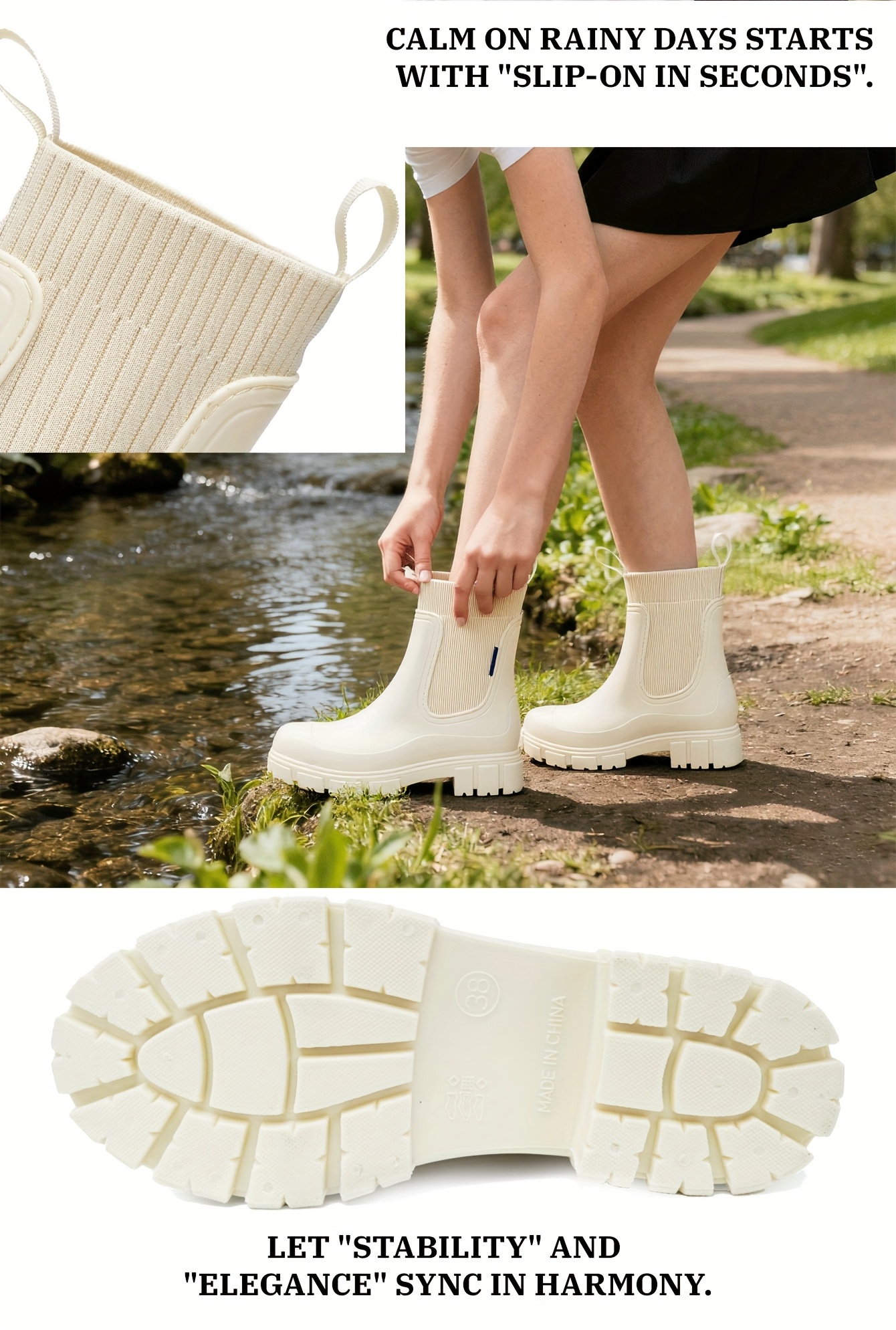 tall rain boots in chelsea style showcasing a chic   and slip resistant features and designed to   cold   seamlessly blend practicality   including detachable plush that enhance personal flair Product details 4