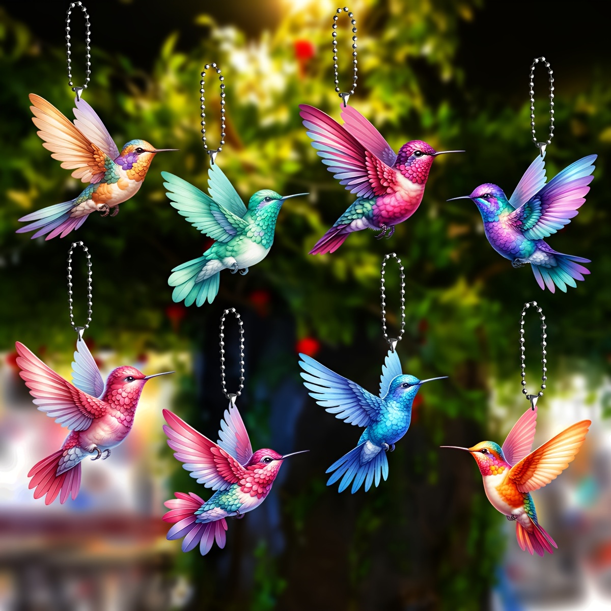 

8pcs Hummingbird Acrylic Pendant Set, 2d Window Decor For Garden, Home, Office, Car, Keychain, Party Accessories, Gift Accessories