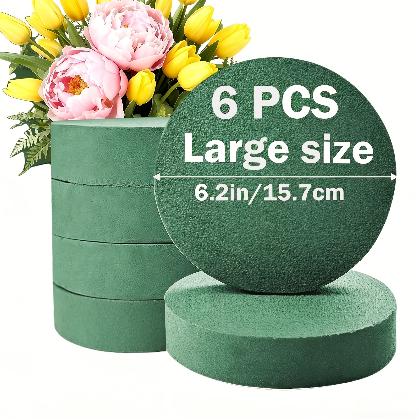 TEMU 6 Sets de Bloques de Espuma Cilíndricos Verdes Grandes (6.2 X 6.2 X 1.6In), Espuma Floral de Densidad Premium, Adecuada para Herramientas
