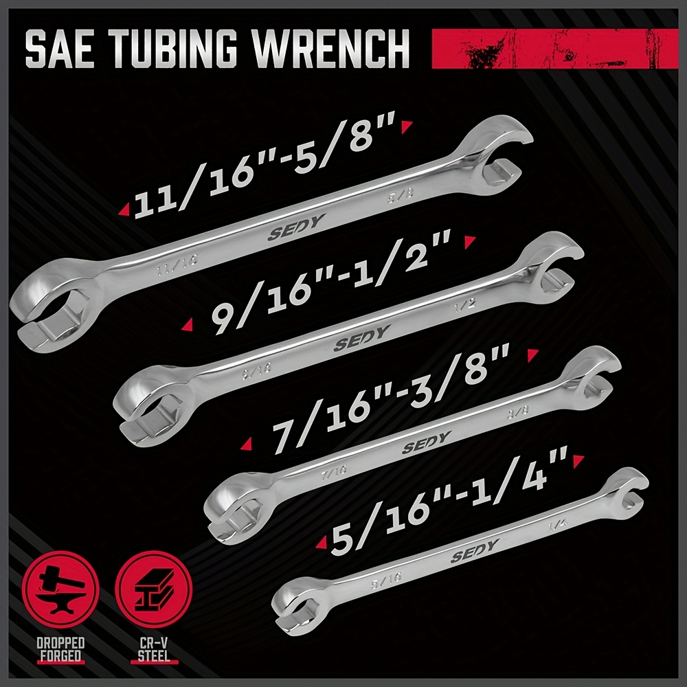 Set of 4 Flare Nut Wrenches for Brake Pipes