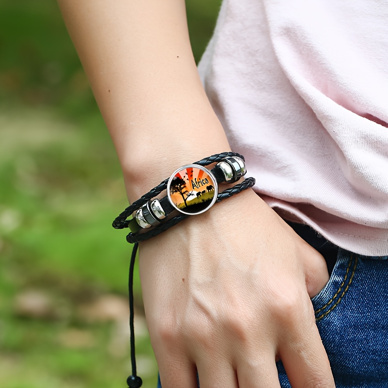 Unisex Black Fashion Glass Pattern Decorative Bracelet