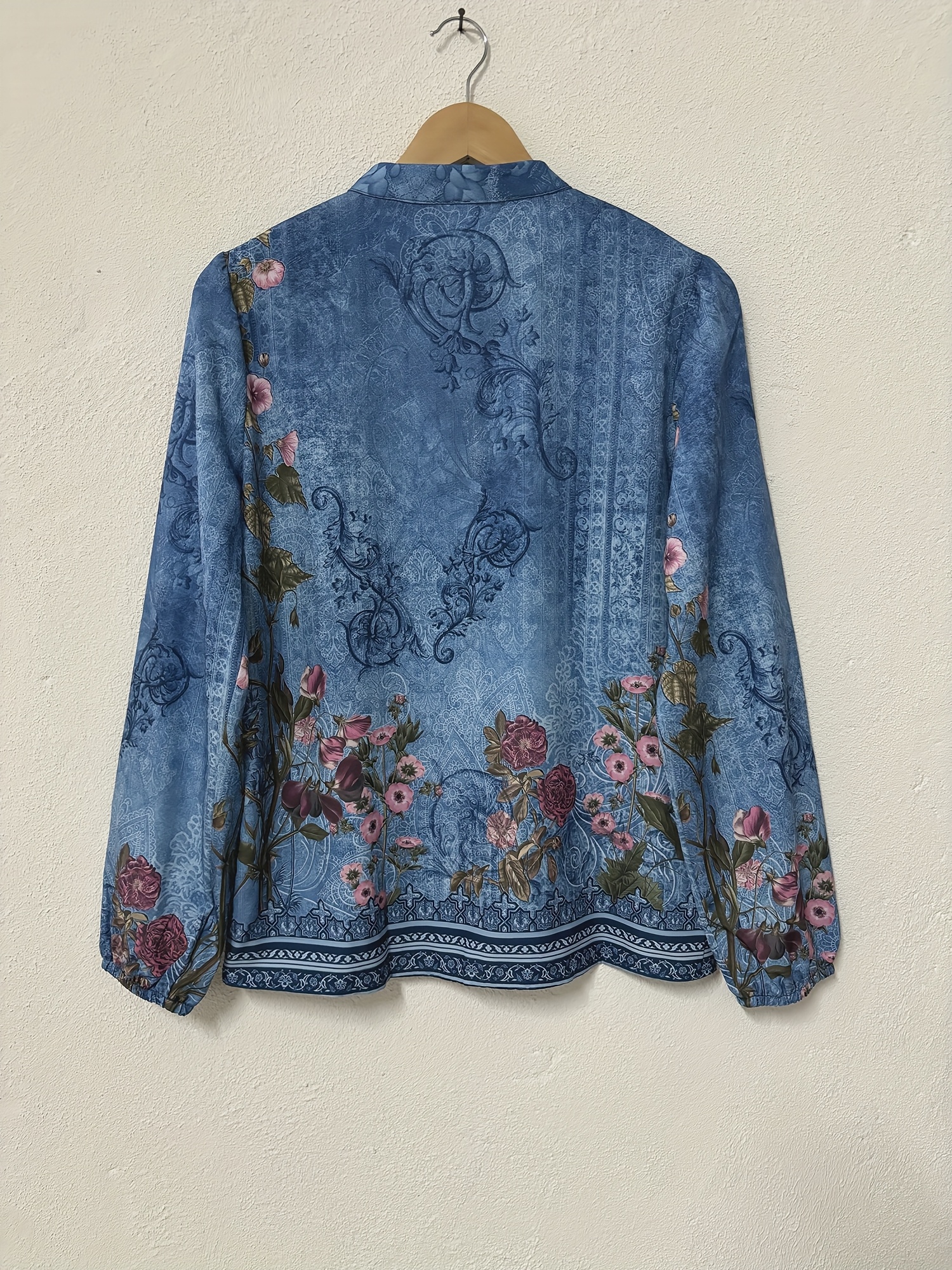 Damen Boho Bluse 3/4 Ärmel - V-Ausschnitt, Blumenmuster, Leicht & Bequem