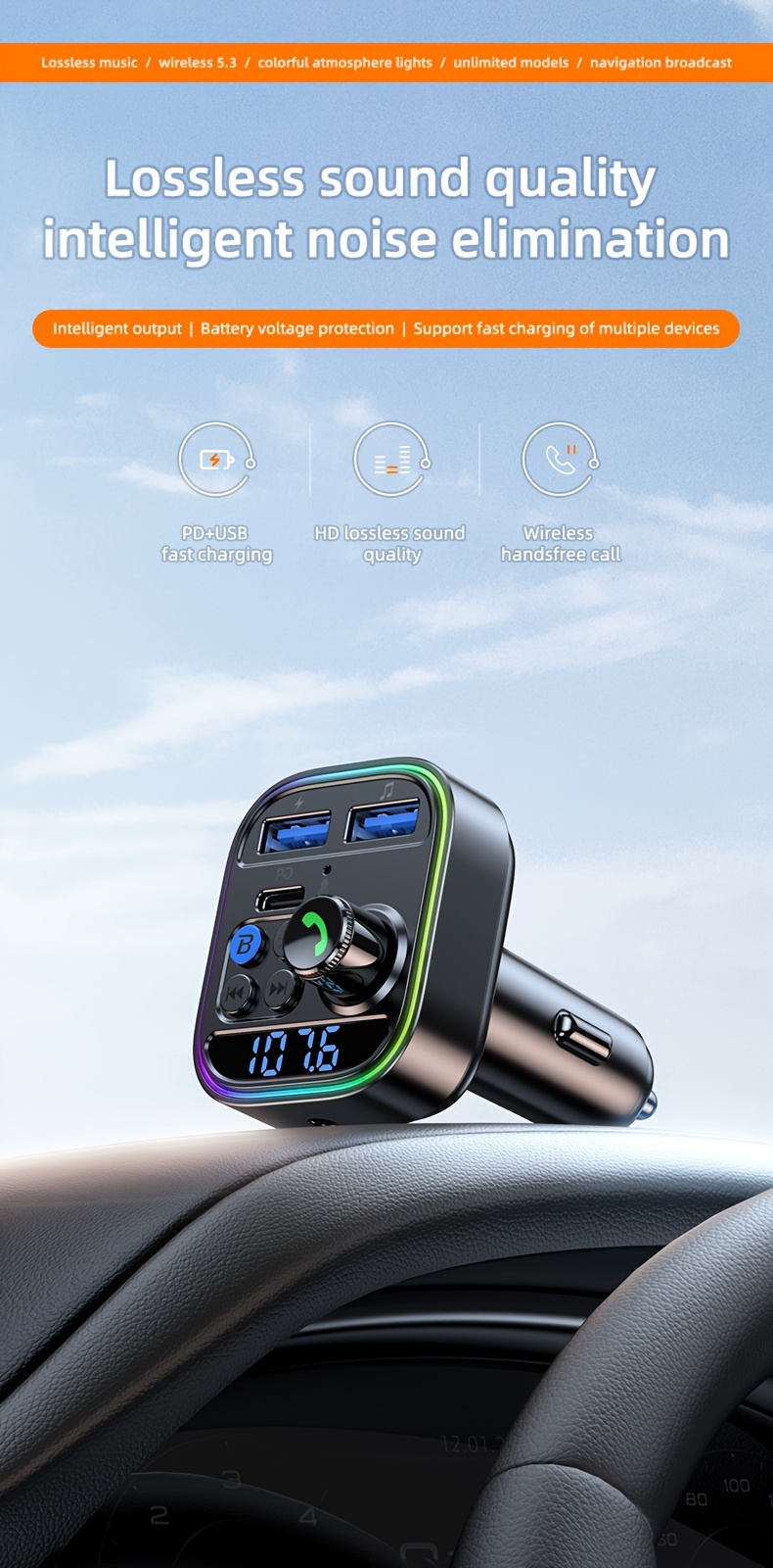 wireless fm transmitter for car wireless 5 3 adapter car type c pd30w qc3 0 supports   system for car supports tf card and usb stick details 0