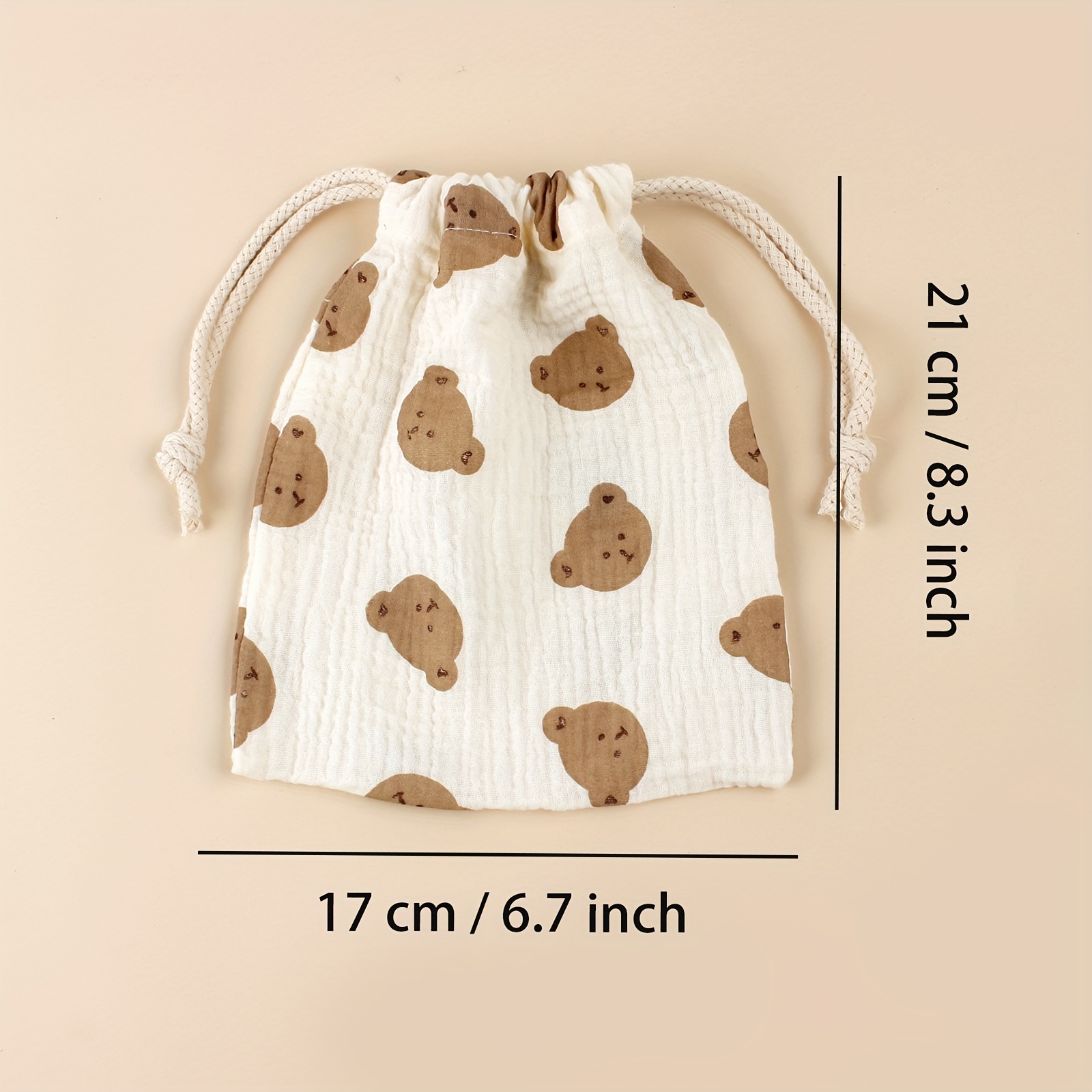 1pc Bear Print Drawstring Storage Bag, Multifunctional Portable Organizer for Stroller, Home Dustproof, Diaper & Candy Packaging, Hand Washable Mommy Bag