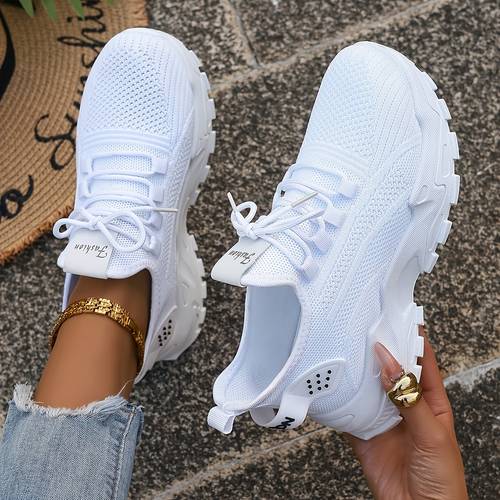 womens breathable knit running shoes lightweight low top sneakers with soft cushioned pvc sole for gym walking casual wear white gym shoes able insole