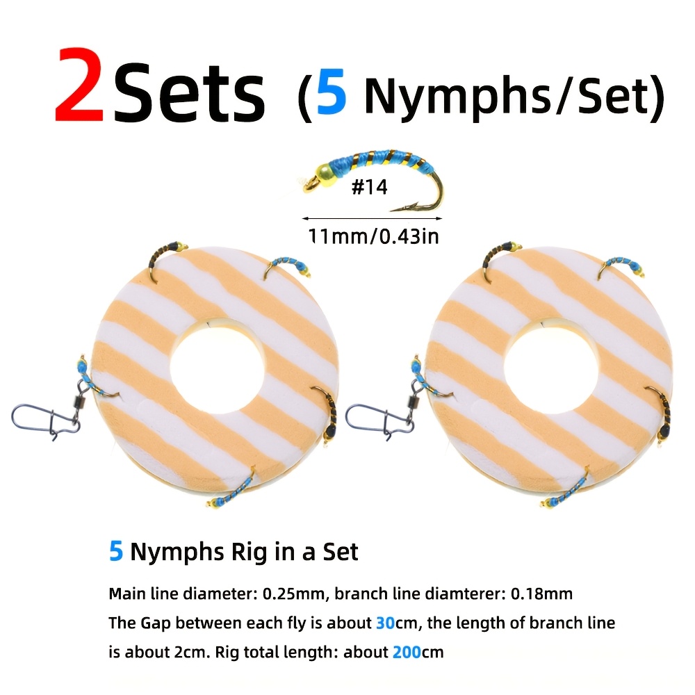 E-shop Private Mold, keine ähnlichen Stile 2 Sets/Los - 5-Zweige Nymph Rig für Kabeljau/Schellfisch/Barsch, Lebendköderfisch Sabiki-Angelschnüre mit
