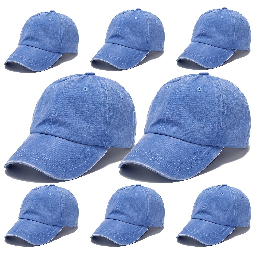 8pcs Retro Washed Baseball Cap Set, Adjustable Sun Hats