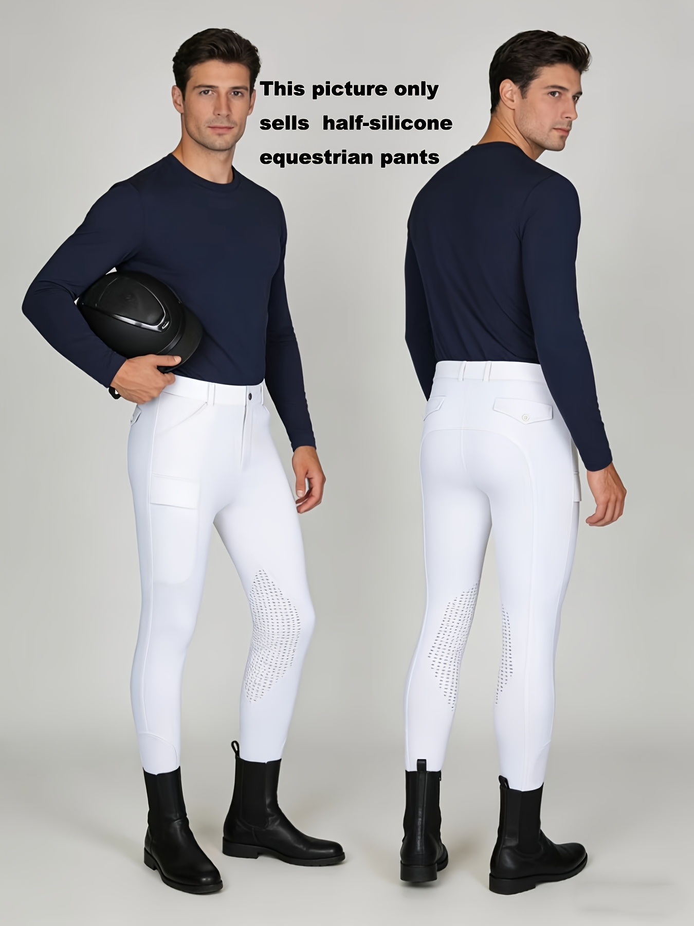 professional mens equestrian pants with half silicone   anti slip elastic quick multi pocket riding trousers