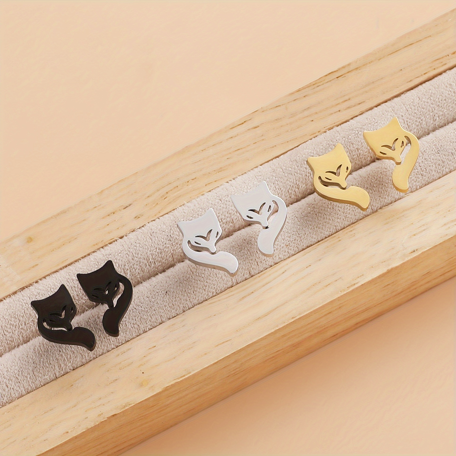 1 Pair (2pcs Set / 3 Pairs 6pcs Set) Hypoallergenic Stainless Steel Fox Shape Daily Wear Women's Stud Earrings