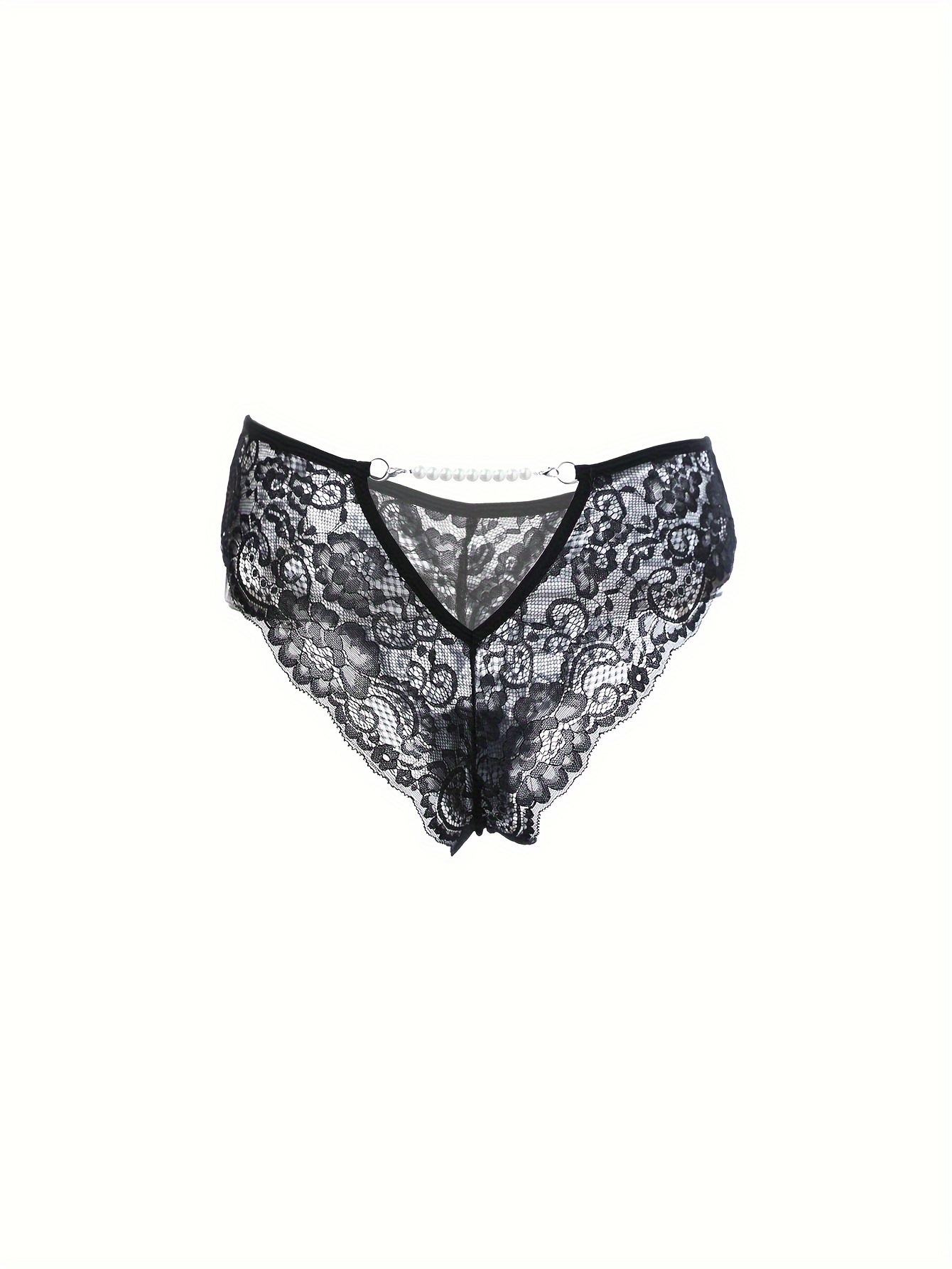 Floral Lace Mesh Thongs Hollow Open Crotch Faux Pearl - Temu