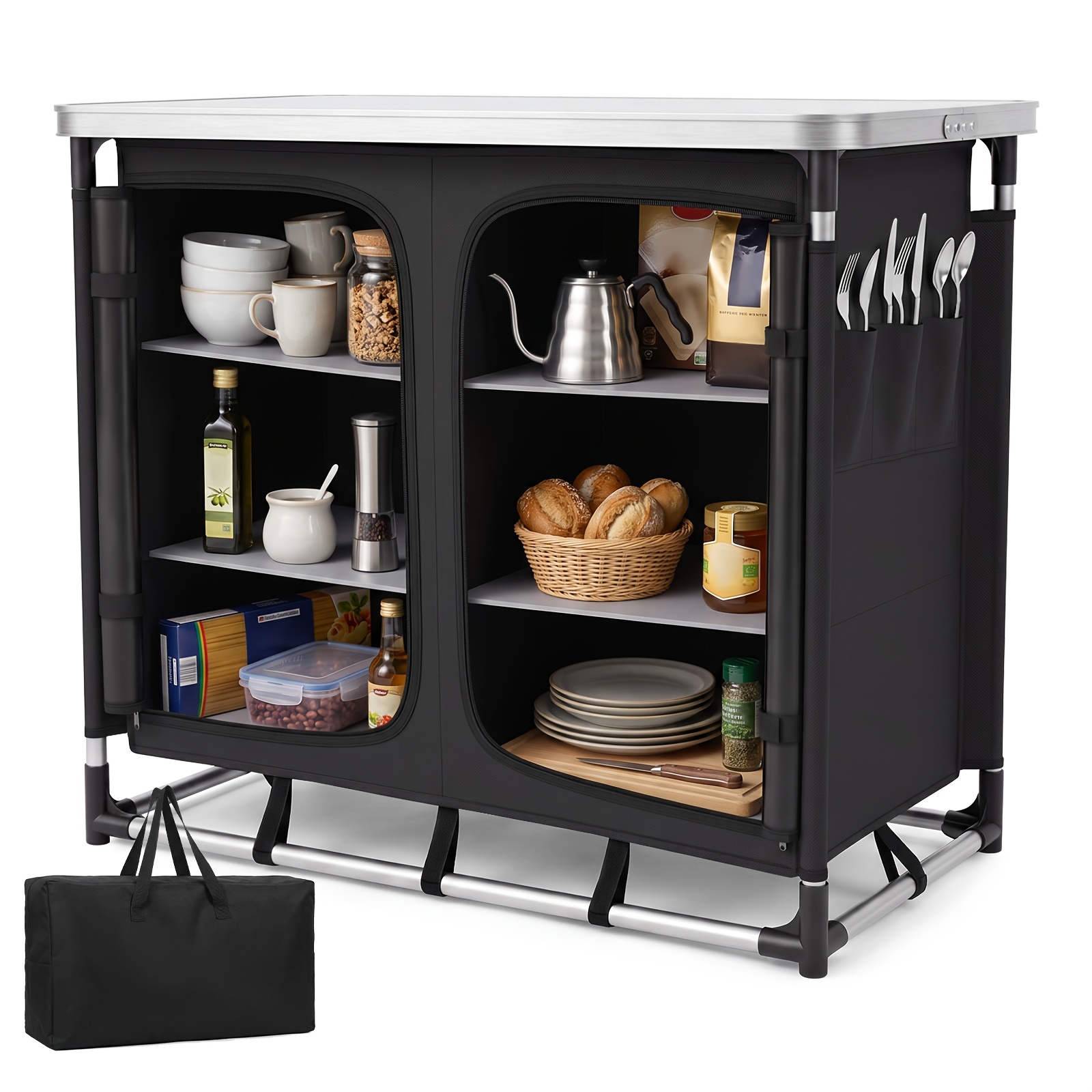 Sekey Camping Cupboard With 6 Compartments, Foldable Outdoor Camping Table With Aluminum Frame, Outdoor Camping Table For Barbecues, Picnics, And The Garden