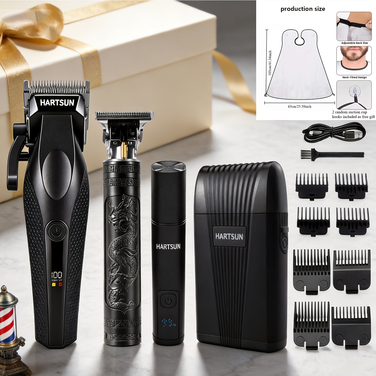 TEMU Kit de Tondeuse de Toilettage Hartsun pour Homme, 4/3/2/1 pièce, Tondeuse à Cheveux Fil, Rasoir Rotatif, Tondeuse de T9 pour Détails, Tondeuse à