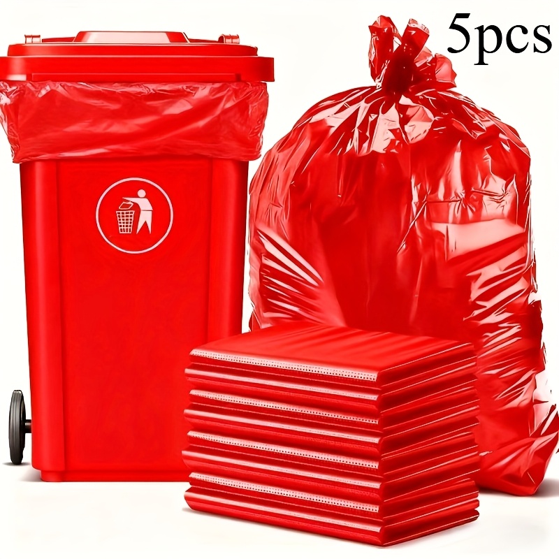 TEMU 5pcs 80*100cm Disposable Red Garbage Bags, Green And, Commercial Garbage Bags, Thickened Plastic Garbage Bags, Industrial Garbage Bags, Garden