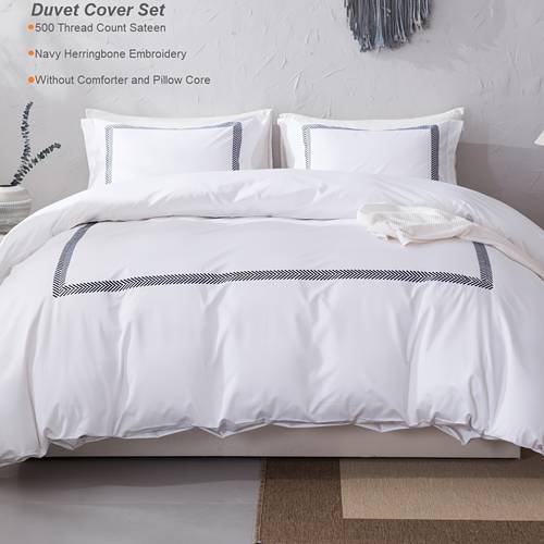 1set 500 cotton sateen duvet cover set herringbone clear button closure hidden corner ties in multiple sizes and color options