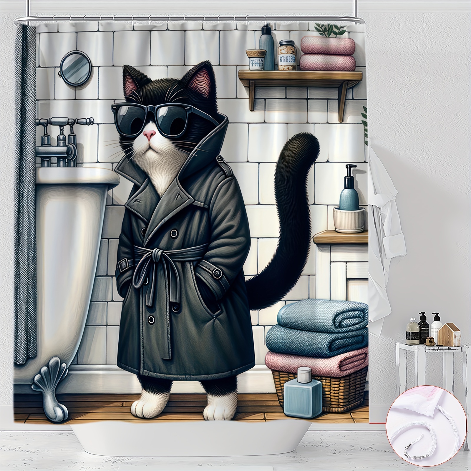 

Ywjhui Cat Shower Curtain , - Polyester Bathroom Decor, , Curtain