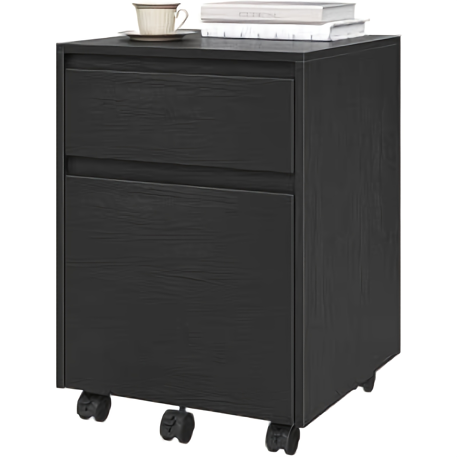 1pc Office Storage Cabinet With 2 Drawers, Printed Cabinet With Wheels, Cabinet, Suitable For Offices And Studies, 40x56x40 Cm, Black