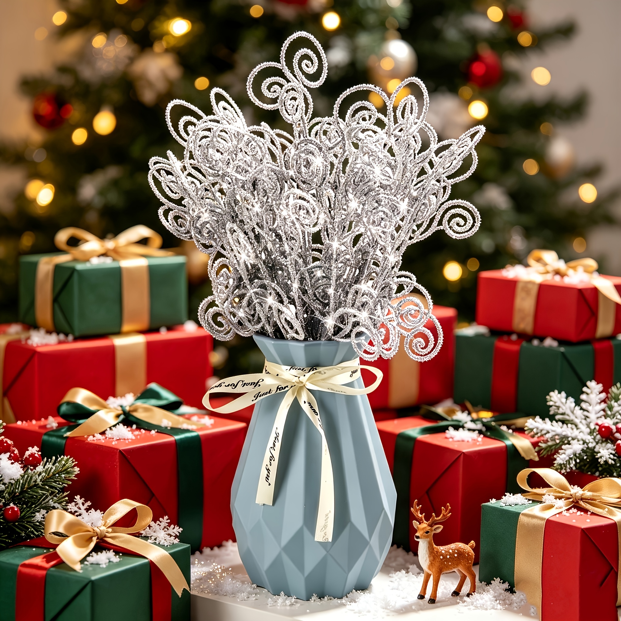 TEMU 15-30pcs Christmas Decorative Flowers Christmas Gift Decorations Decorative Sticks Candy Spray Vase Filling Crafts Flower Wreath Wreath Party
