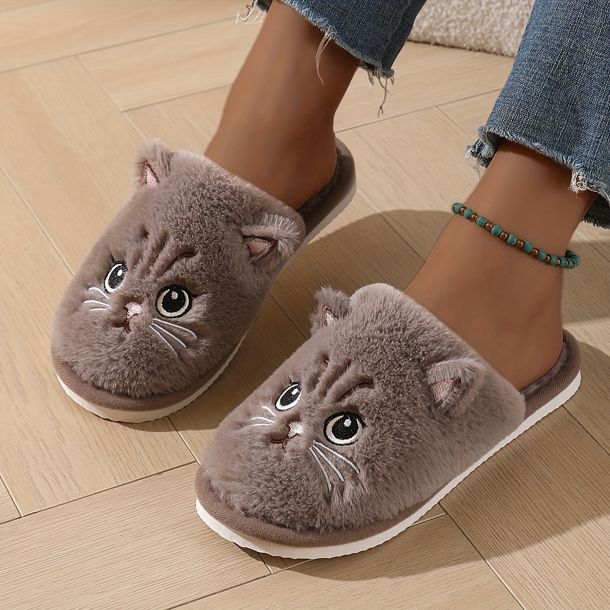 qeeduoof womens plush cat slippers winter warm non slip indoor house shoes with cute cartoon kitty   eva sole cozy fabric for home use cute slippers Product details 7