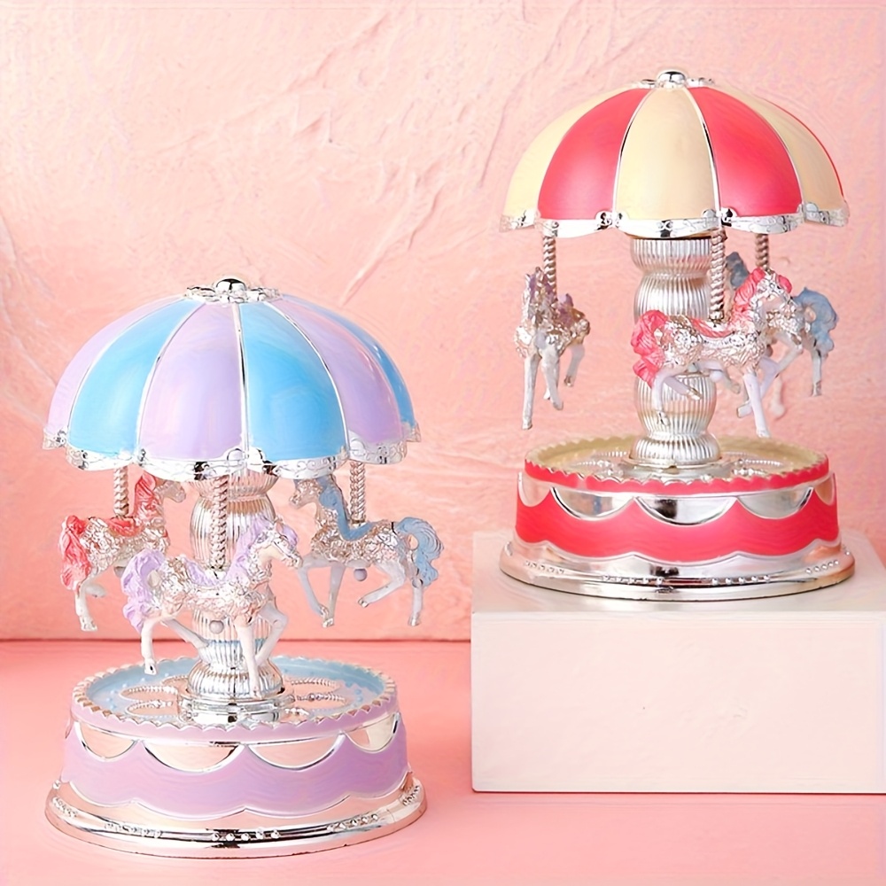 TOYANDONA Romantic Luxury Carousel Music Box (with Music), Featuring Three Rotating Horses with LED Light Effects, Dome Castle Design, Home Decor, Suitable as a New Year/Valentine's Day/birthday Gift for Boys and Girls, Music-themed Gift.