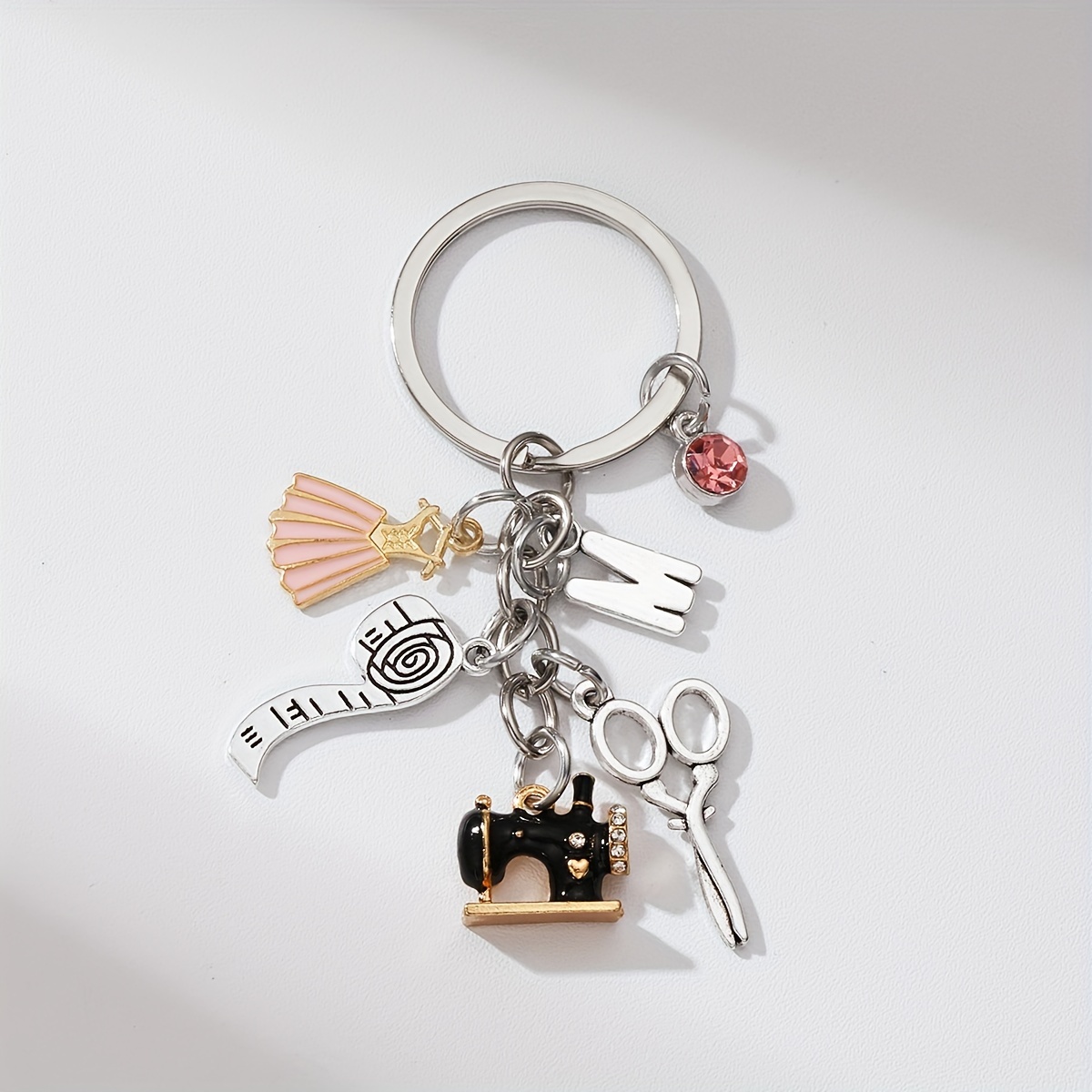 Image of 1pc, Keychain, Alloy Drip Oil Sewing Machine, Ruler, Skirt, Scissors Keychain, Pendant, 's Commemorative Gift
