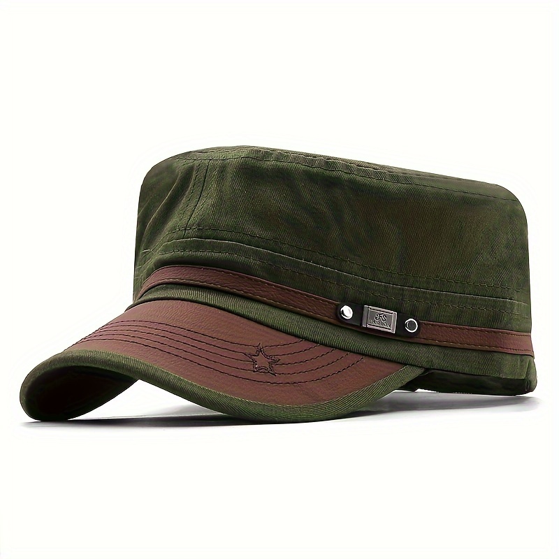Small Iron Label Flat Top Hat Spring Outdoor Travel Hat Mens