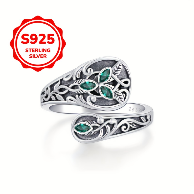 

Pattern S925 Silver Inlaid Green Synthetic Zirconia Women' Ring Suitable For And Perfect Gift Low Allergy Silver Weight 3.4g