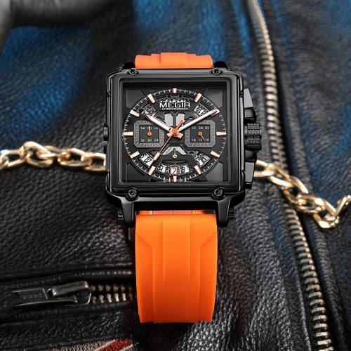 mens fashion quartz watch with luminous hands square dial waterproof multifunctional with calendar stopwatch features