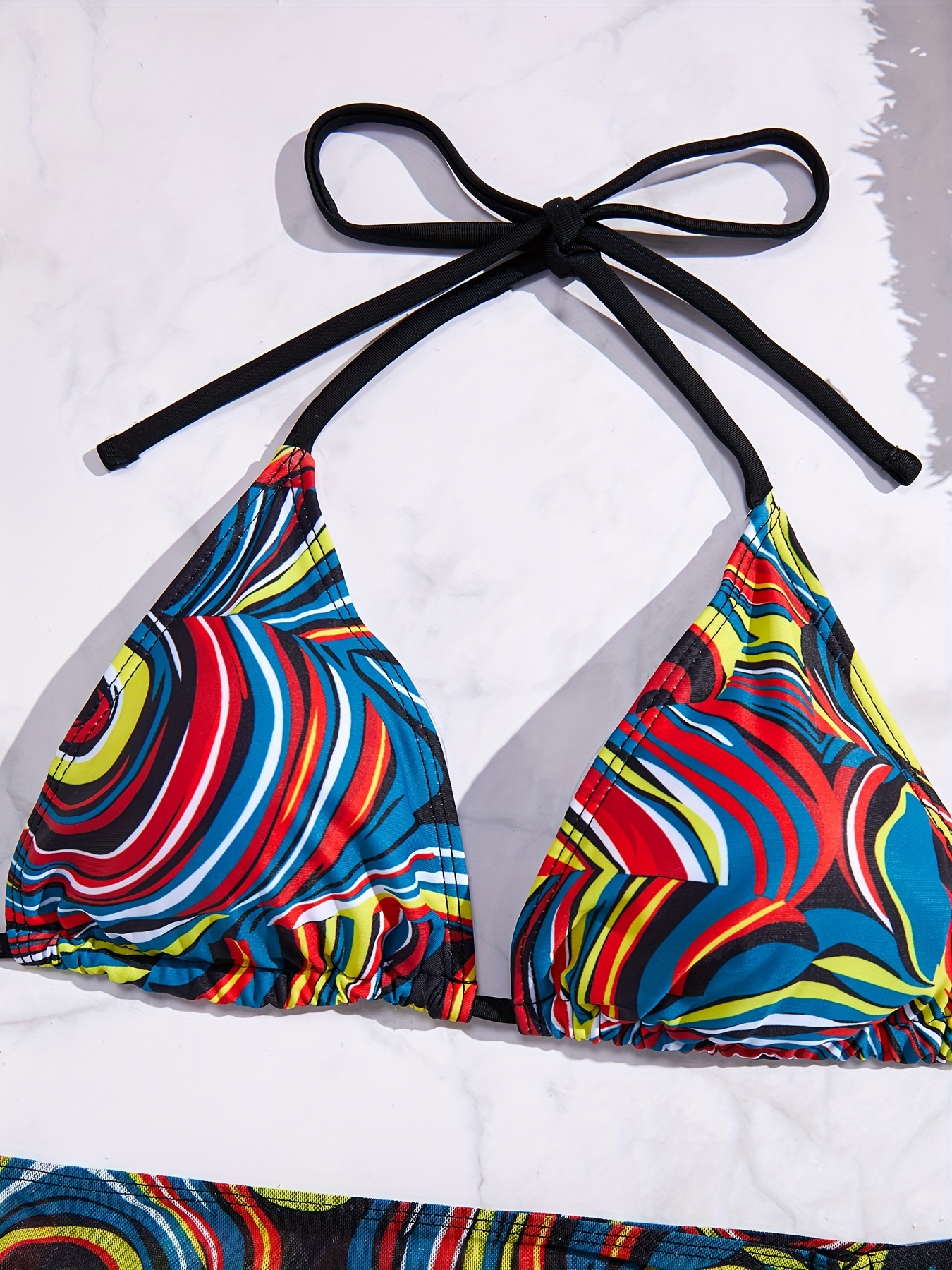 Criss Cross Neck Fluid Print Bikini Sets Drawstring Cover - Temu Canada