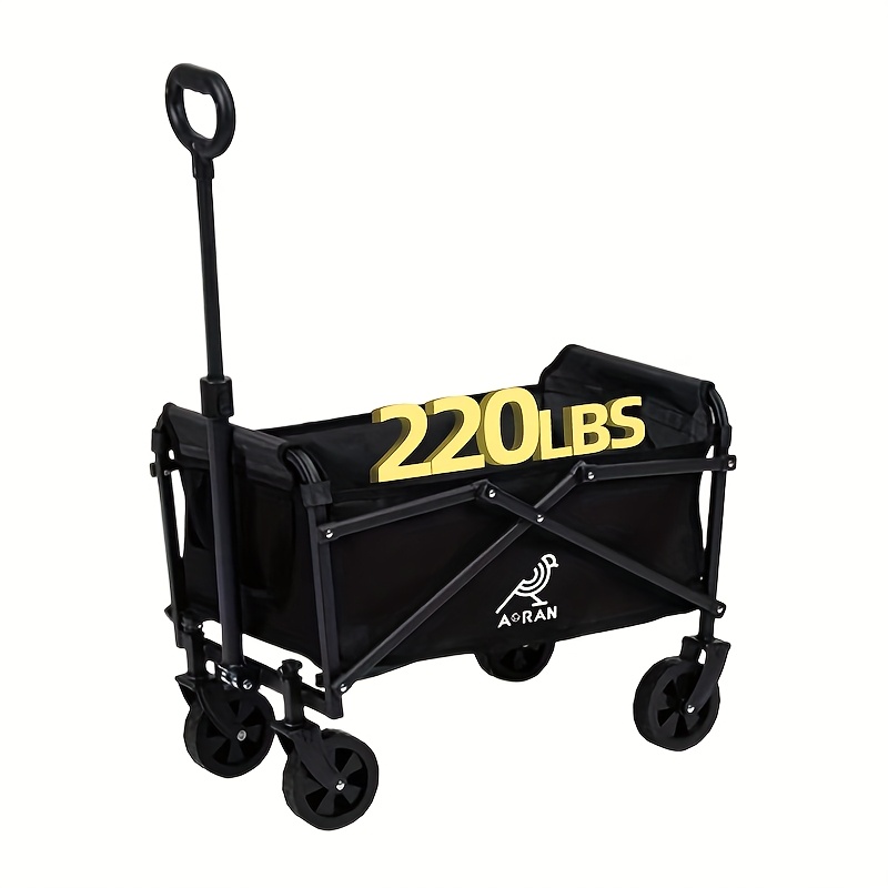 Véhicule de transport pliable pour équipement de athlétisme - Cadre en acier inoxydable et matériau en tissu Oxford 600D, aucun assemblage requis, chariot de courses portable multifonctionnel, adapté pour l'athlétisme, le camping, la randonnée, le shopping - Noir