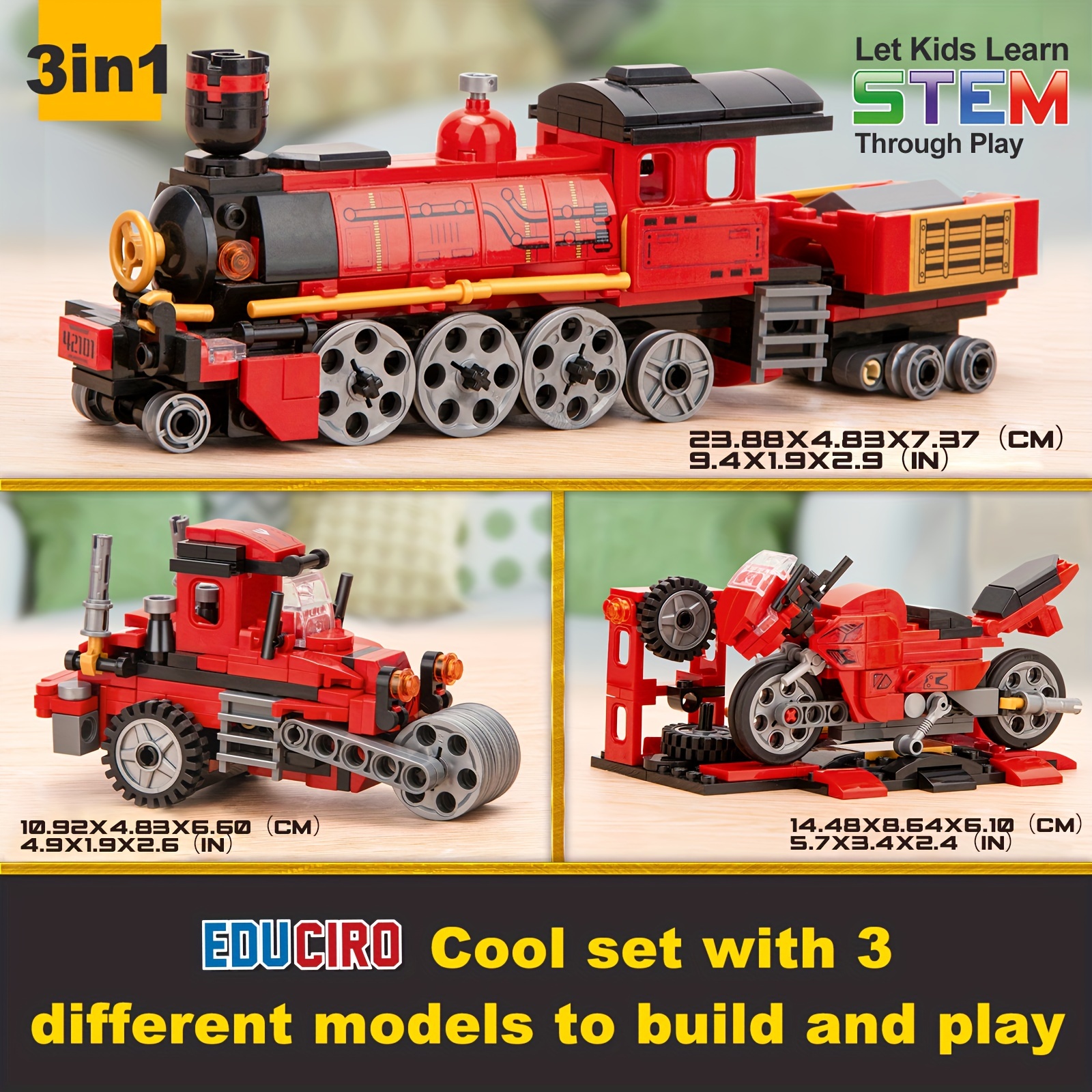 

Toys Train Sets, 3 In 1 Building Kit Motorcycle Tractor For Kids, New 2021 Creative Play And Easy To (305 Pieces)