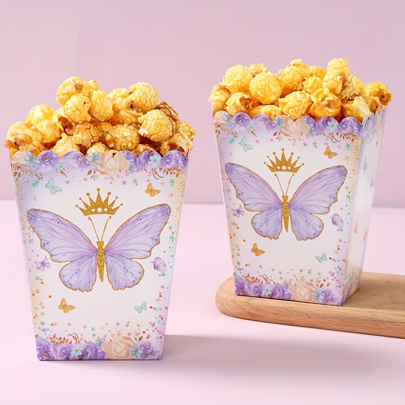 

Lot de 10 Boîtes à Popcorn sur le Thème des Papillons - Rose & Violet, Parfaites pour les Fêtes d'Anniversaire, les Douches de Jeunes, les Douches de Mariée & les