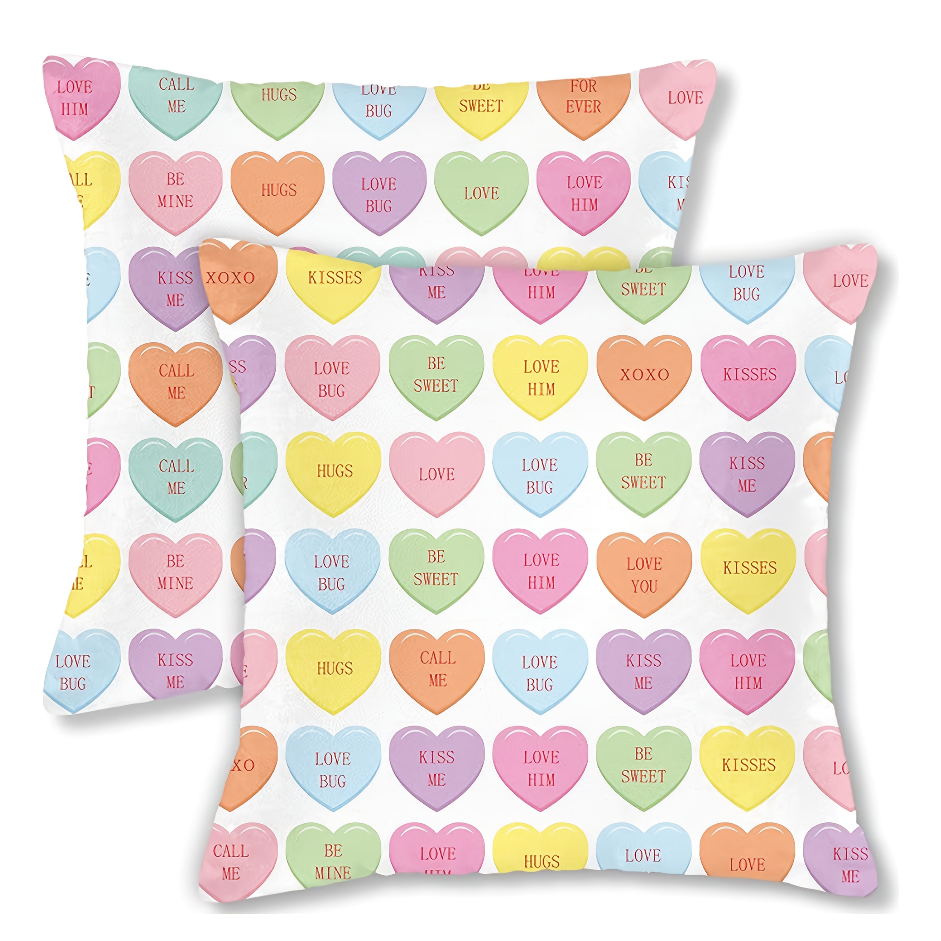 

2-pack Valentine's Day Polyester Throw Pillow Covers, Contemporary Style, Machine Washable, Zipper Closure, Woven Decorative Cases For Home Sofa Bed - Love & Candy